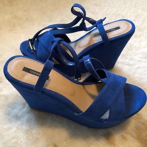 Forever 21 Blue Suede Platform Heels
